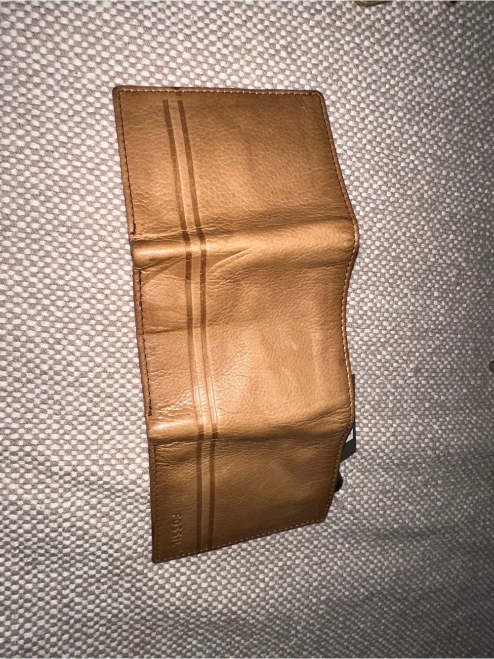 Fossil Tan Leather Trifold Wallet with ID Window